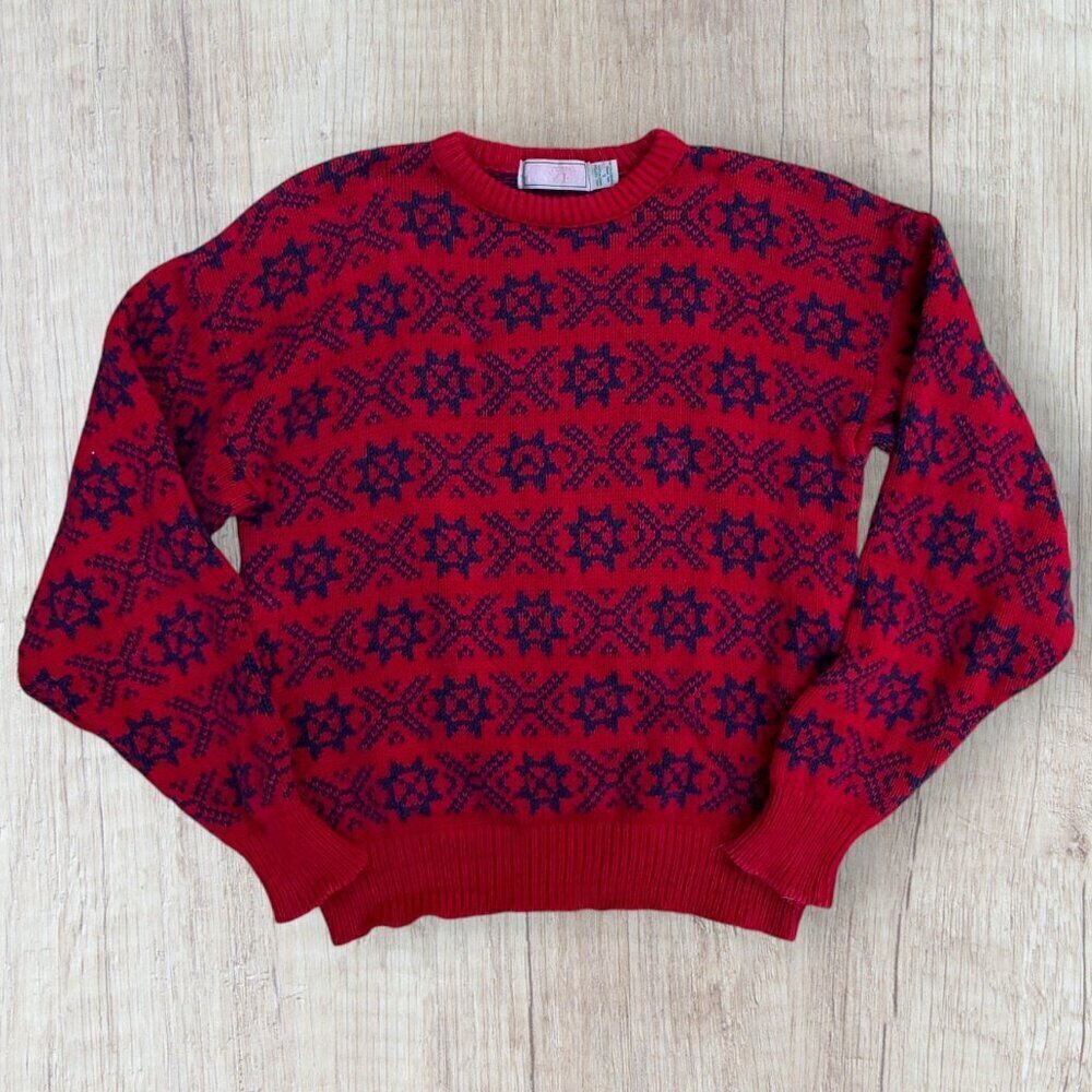 CHRISTOPHER HAYES Vintage Red Blue Nautical Sweater 100% Cotton Mens L